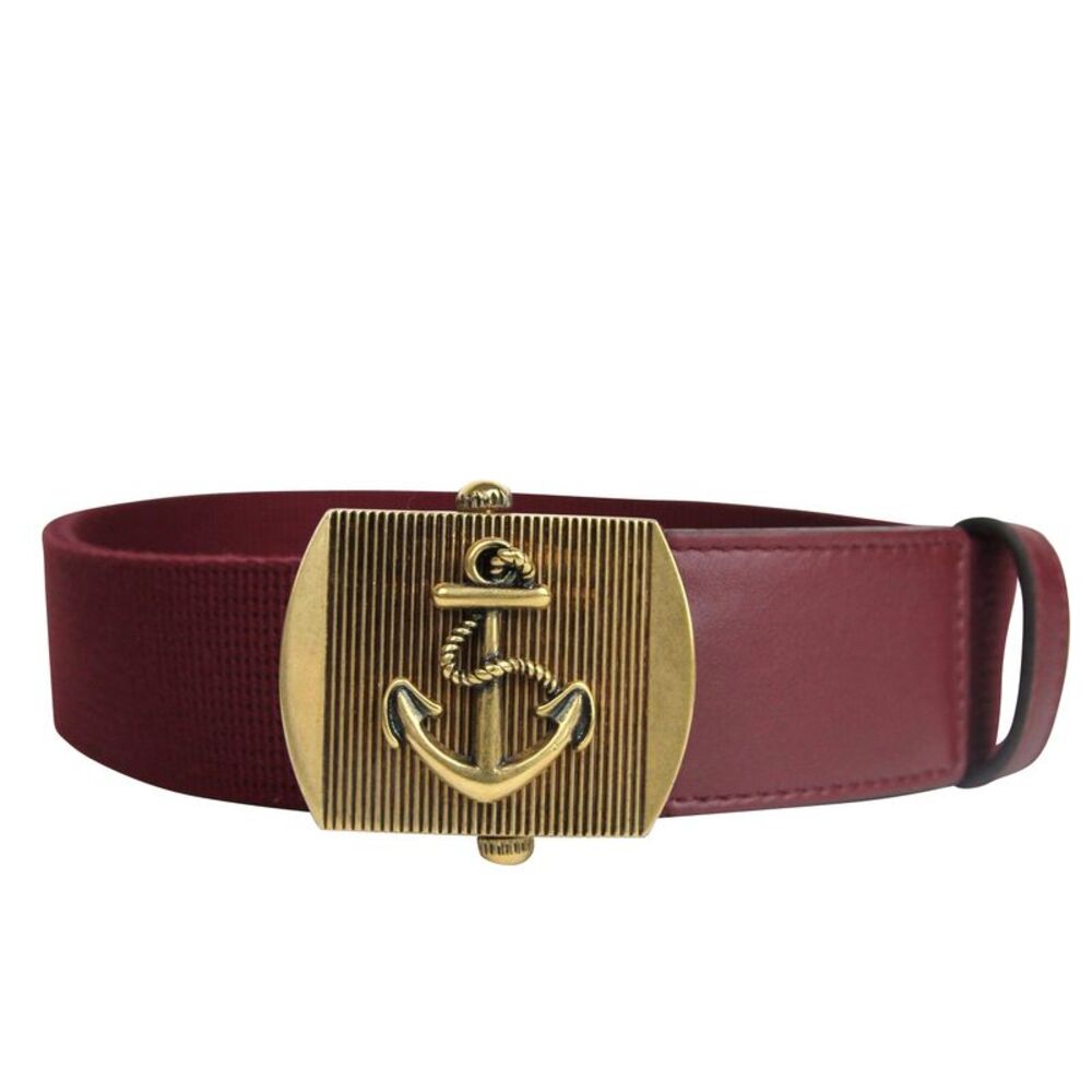 Gucci Men's Military Burgundy Fabric Anchor Brass Buckle Belt (85 / 34)